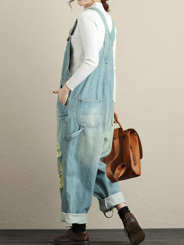 Ripped Denim Casual Overall Dungarees | Eva Trends