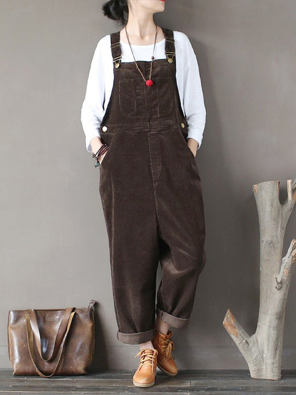 Corduroy Bib Overalls - Adjustable Strap Dungarees