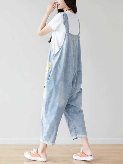 Drop Crotch Denim Dungarees with Adjustable Straps