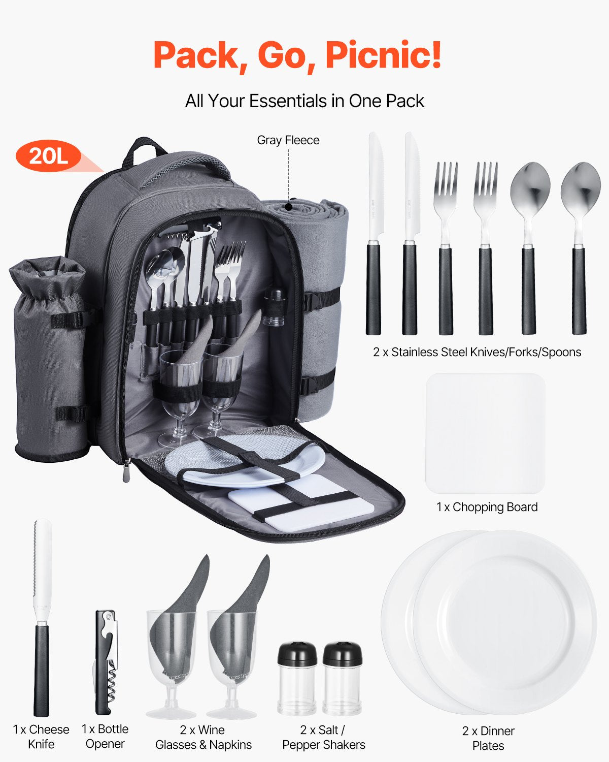 Beach & Picnic Backpack for 2 with Insulated Cooler Compartment