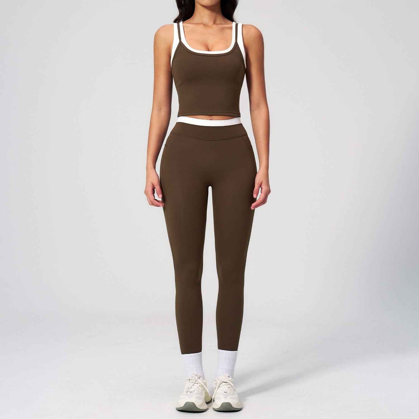 Women's Contrast Yoga Vest & Shorts or Leggings Set – Active Workout Set