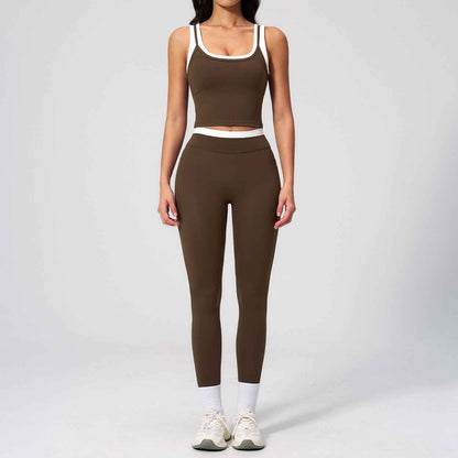 Women's Contrast Yoga Vest & Shorts or Leggings Set – Active Workout Set