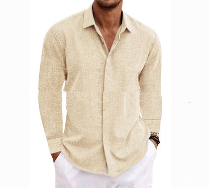 Men's Long Sleeve Hemp Blend Cardigan Shirt – Loose Fit, 9 Colors, S–XXXL