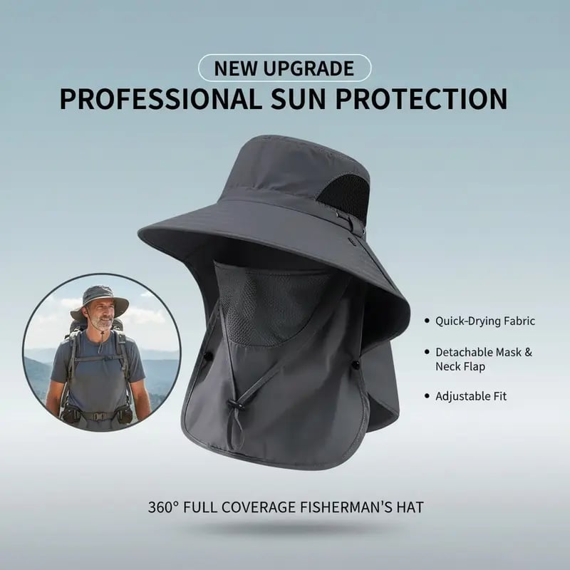 üåûSpring/Summer Fisherman's Hat Detachable Outdoor Sun-Protective Face CoveringüèïÔ∏è (Adjustable & Lightweight Comfort & Unisex Fit)