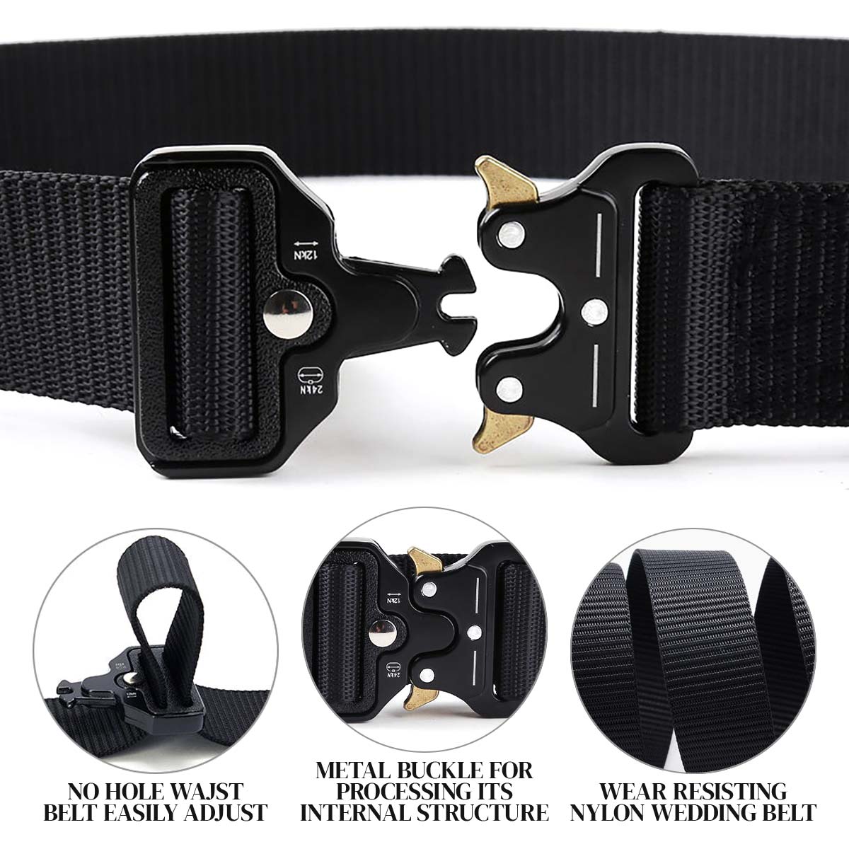 Men's Tactical Nylon Belt – Quick Release, Hole-Less Adjustable, Black