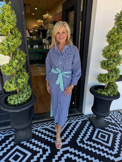 Caryn Lawn Libby Stripe Dress Navy