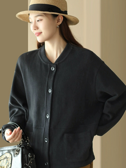 Women's Modern Casual Wear Stand Collar Pocket Style Sweater