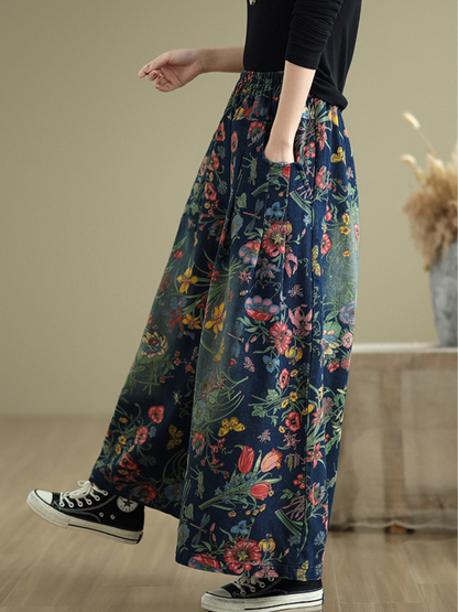 Women's Casual Elegance Perfected by Flowers Printed Bottom