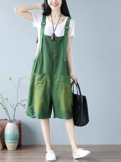 Vintage Wash Cotton Romper Dungarees - Button Front