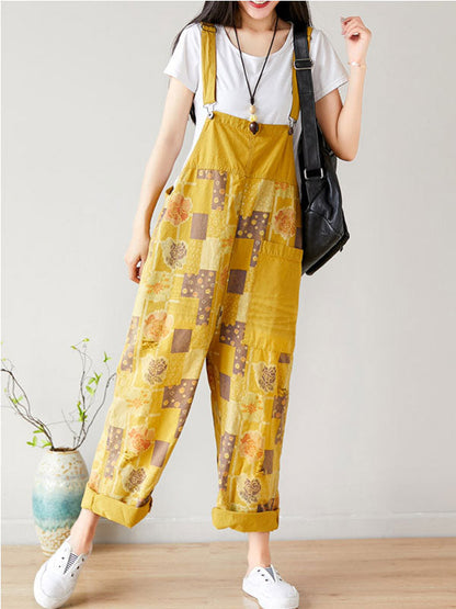Patchwork Floral Cotton Overall Dungarees