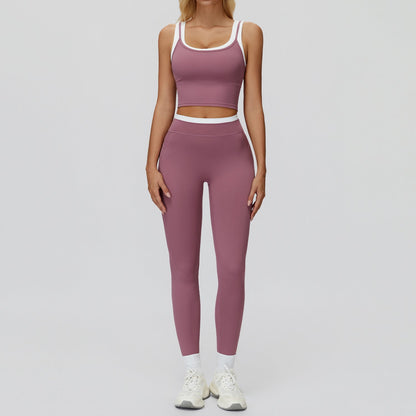 Women's Contrast Yoga Vest & Shorts or Leggings Set – Active Workout Set