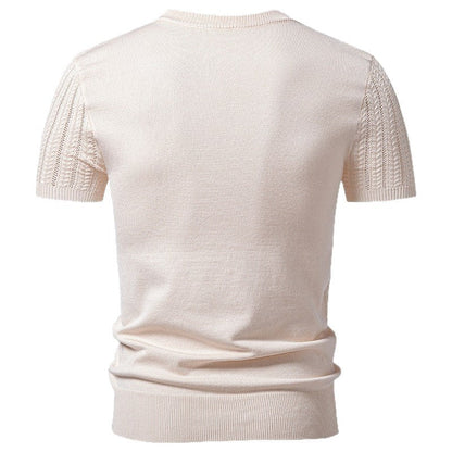 Men's Striped Rayon Knit Short-Sleeve Sweater