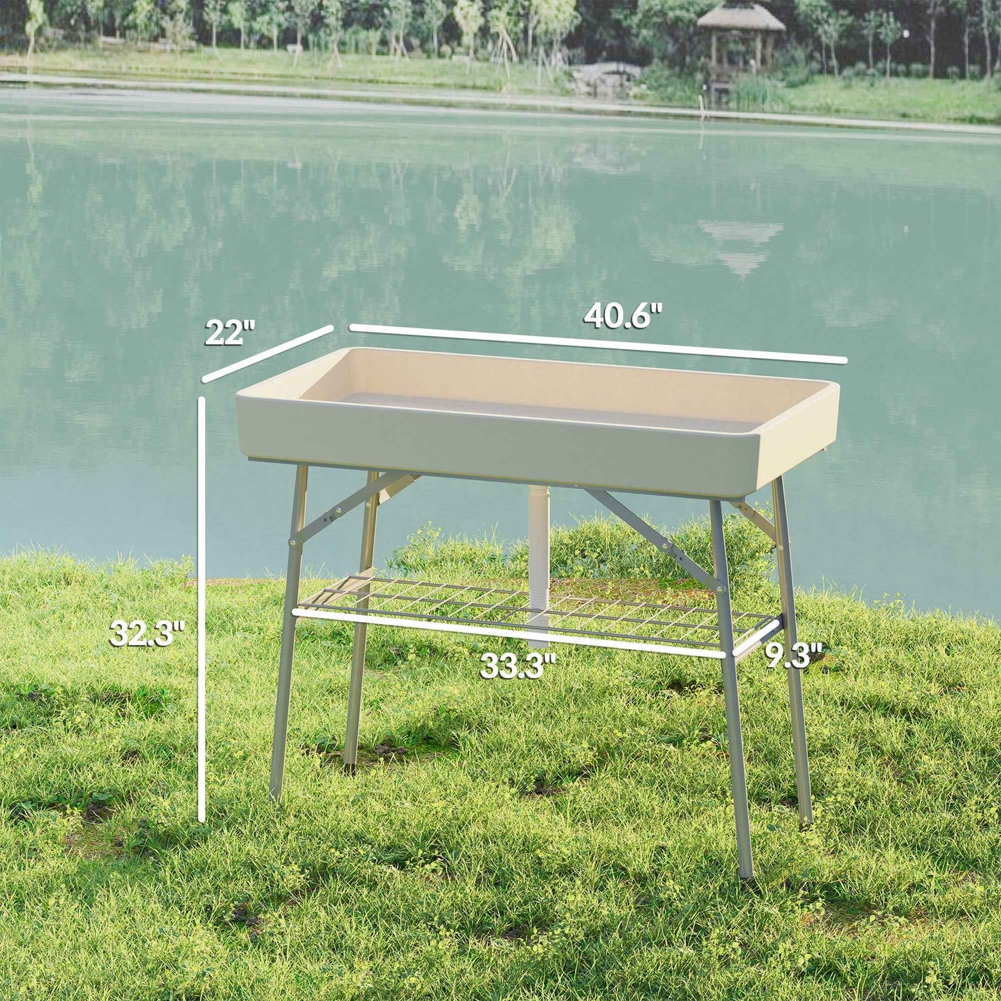 Folding Ice Cooler Table with Drain & Storage Shelf – 110 lb. Capacity