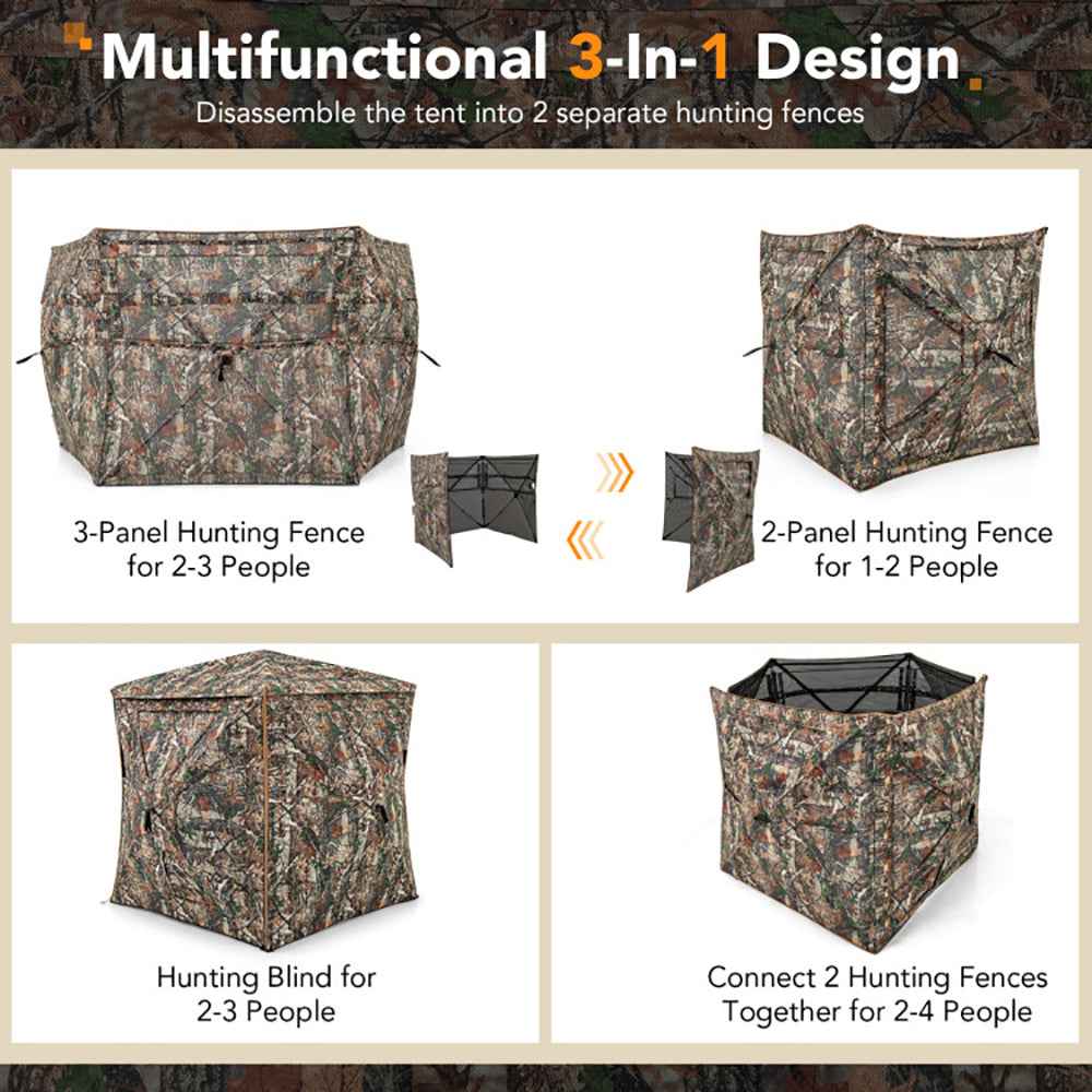 5-in-1 Detachable Pop-Up Hunting Blind with Skylight – 360° View, 2-3 Person