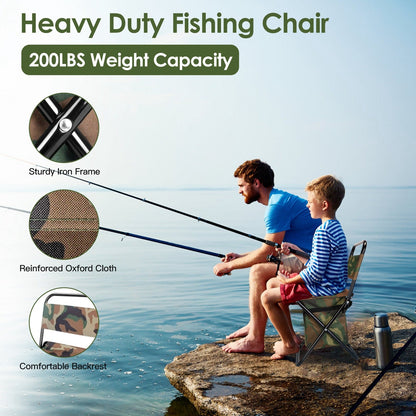 Foldable Fishing Chair with Backrest & Built-In 10L Cooler Bag