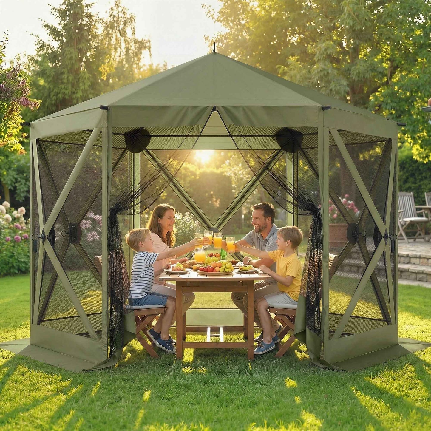 10x11ft Pop-Up Gazebo Screen Tent – UPF30+, Mesh Sides, 6-8 Person