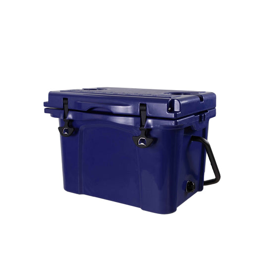 25QT Rotomolded Hard Cooler | 5-Day Ice Retention, Bottle Opener & Cup Holder – Blue