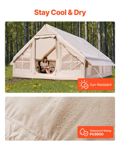 5–8 Person Inflatable Glamping Tent – Easy 15-Min Setup with Hand Pump & Carry Bag | Beige