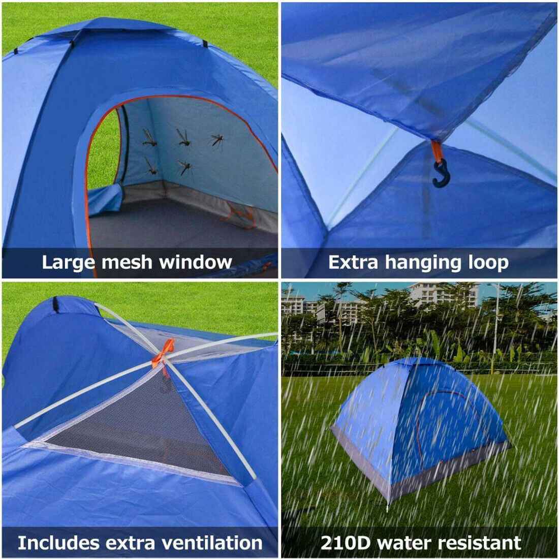 3-4 Person Automatic Pop-Up Camping Tent – UV Protection, Waterproof, Mosquito Net