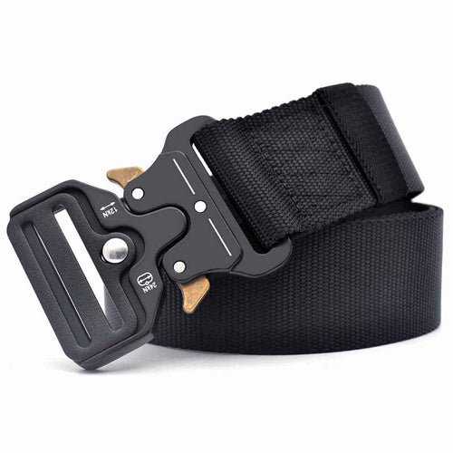 Men's Tactical Nylon Belt – Quick Release, Hole-Less Adjustable, Black