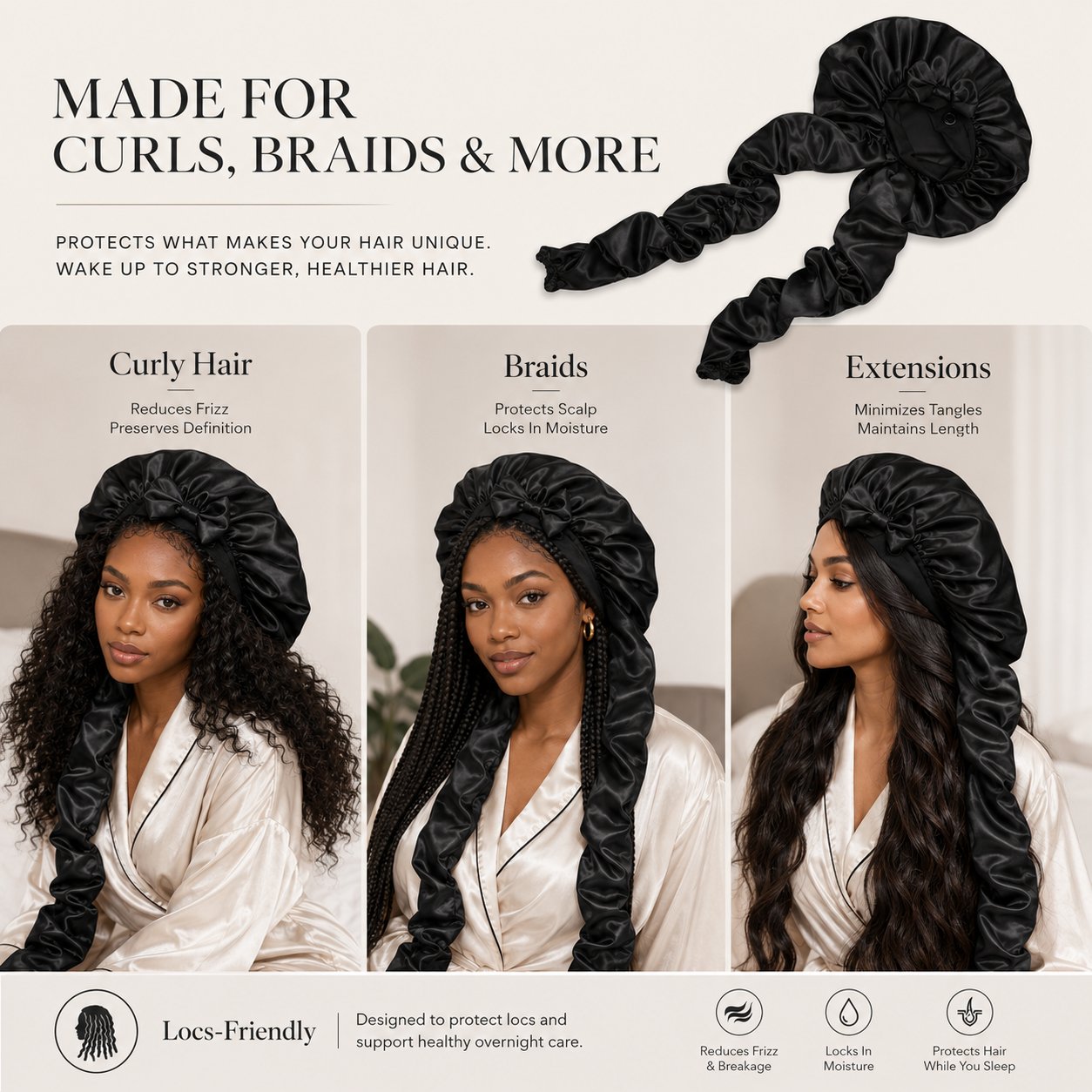 BUY 1 GET 1 FREEüî• Silk Bonnet for Long Curly Hair