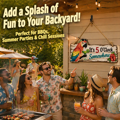 It's 5 O'Clock Somewhere Parrot wall art ü¶ú‚Äì Tropical Patio Wall Decoüçπ