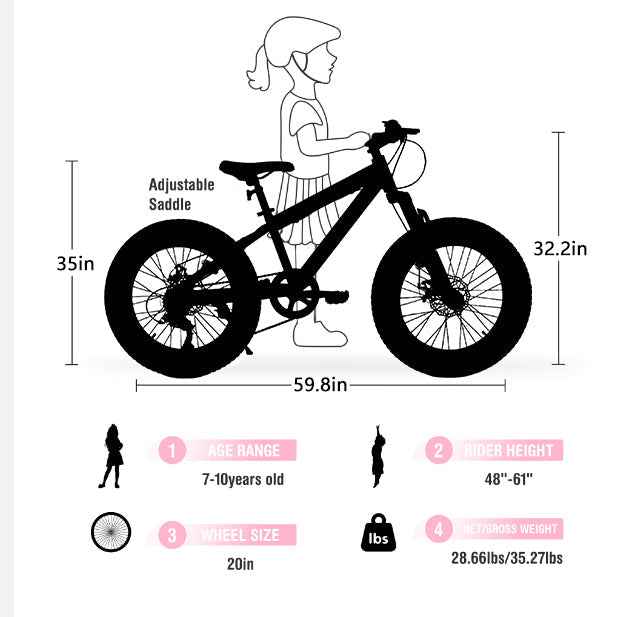 20" Fat Tire Mountain Bike | Full Shimano 7-Speed, Dual Disc Brakes & Front Suspension