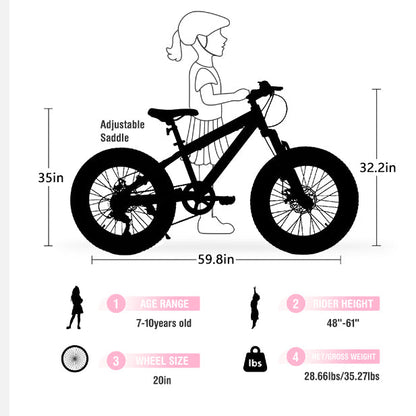 20" Fat Tire Mountain Bike | Full Shimano 7-Speed, Dual Disc Brakes & Front Suspension