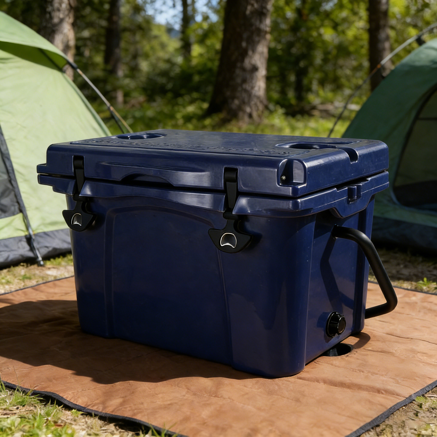 25QT Rotomolded Hard Cooler | 5-Day Ice Retention, Bottle Opener & Cup Holder – Blue