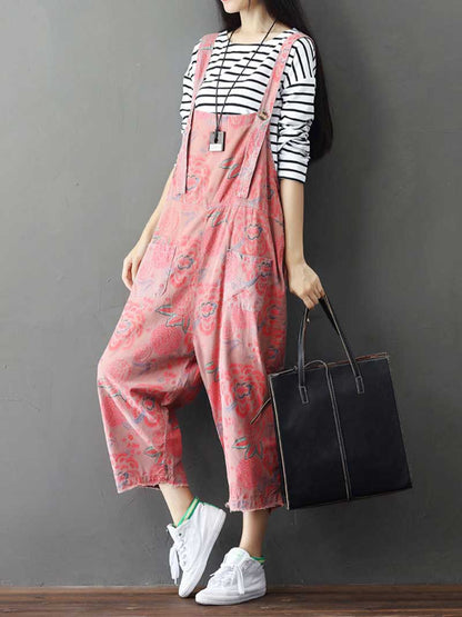 Floral Printed Denim Overalls - Casual Comfort | Eva Trends