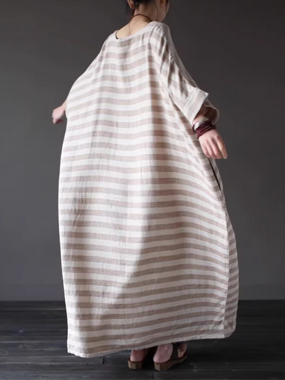 Women's Summer Beautiful Retro Loose Striped Kaftan Style Dress