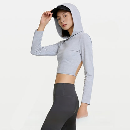 Women's Cropped Long-Sleeve Hoodie with Built-In Chest Pads – 4 Colors