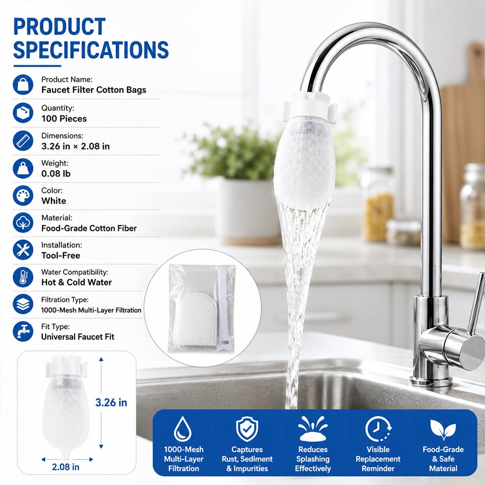 ‚ú®Faucet Filter Cotton Bags - Universal, 100 PCS Splash-Proof Faucet Filter Set