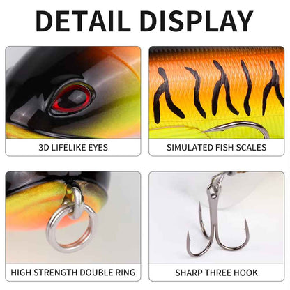 20-Piece Topwater Popper Lure Set with 3D Eyes – Propeller Tail, Bass & Pike