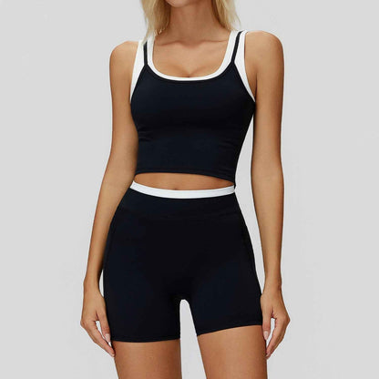 Women's Contrast Yoga Vest & Shorts or Leggings Set – Active Workout Set