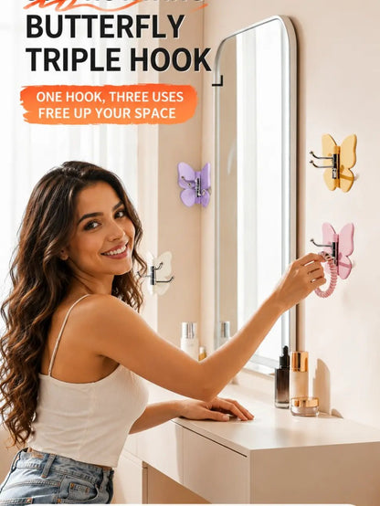 4-Pack Rotating Butterfly Adhesive Wall Hooks ‚Äì No-Drill Towel & Key Organizer