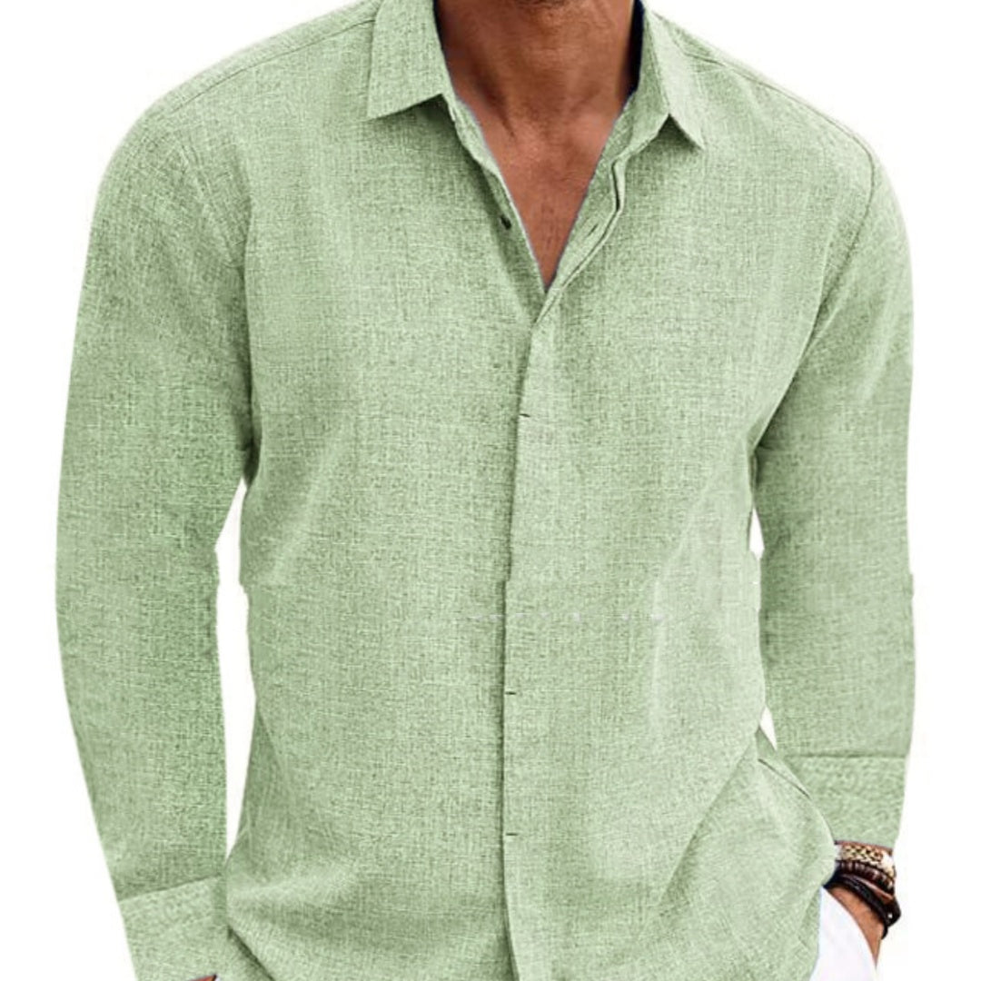 Men's Long Sleeve Hemp Blend Cardigan Shirt – Loose Fit, 9 Colors, S–XXXL
