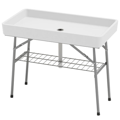 Folding Ice Cooler Table with Drain & Storage Shelf | Outdoor Drink Cooler for Parties & BBQ