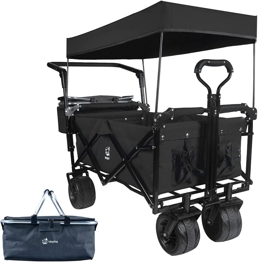 140L Collapsible All-Terrain Wagon with Canopy & Cooler Bag | Folding Cart with Brake