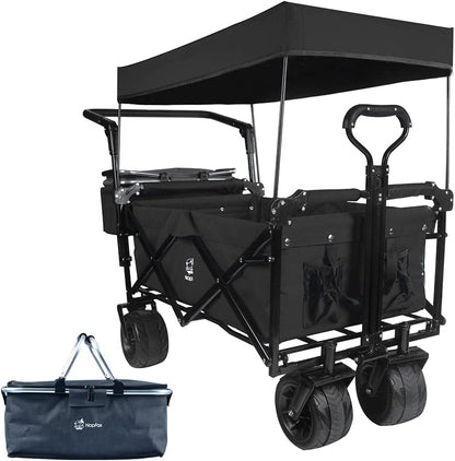 140L Collapsible All-Terrain Wagon with Canopy & Cooler Bag | Folding Cart with Brake