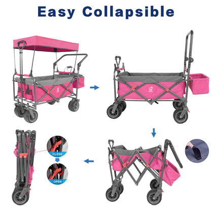 Collapsible Wagon with Removable Canopy & Cooler Bag – All-Terrain Folding Cart