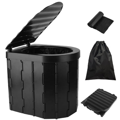 Foldable Portable Camping Toilet with Lid, Carry Bag & Garbage Bags