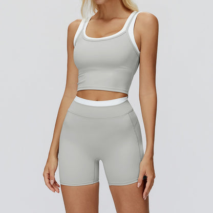 Women's Contrast Yoga Vest & Shorts or Leggings Set – Active Workout Set