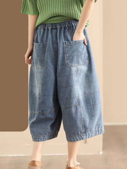 Women's  Summer Elastics Waist Wide Leg Pockets Pant Bottom