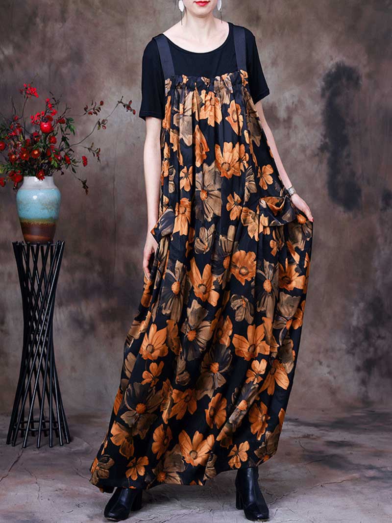 Folaral Pleated Pocket Maxi Salopette Dress | Eva Trends