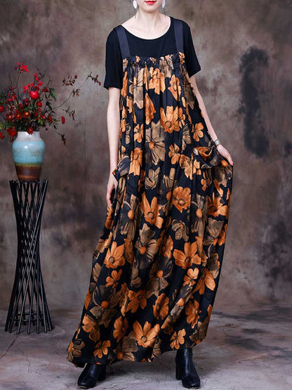 Folaral Pleated Pocket Maxi Salopette Dress | Eva Trends