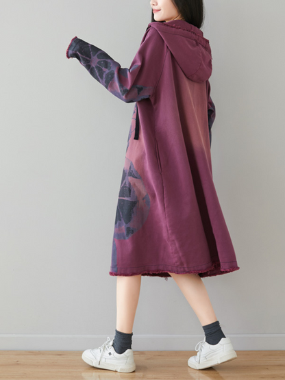 Women's Everyday Wear Mid-Length Printed Hoodie Dress
