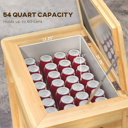 54QT Wooden Outdoor Beverage Cooler with Galvanized Lining & Bottle Opener