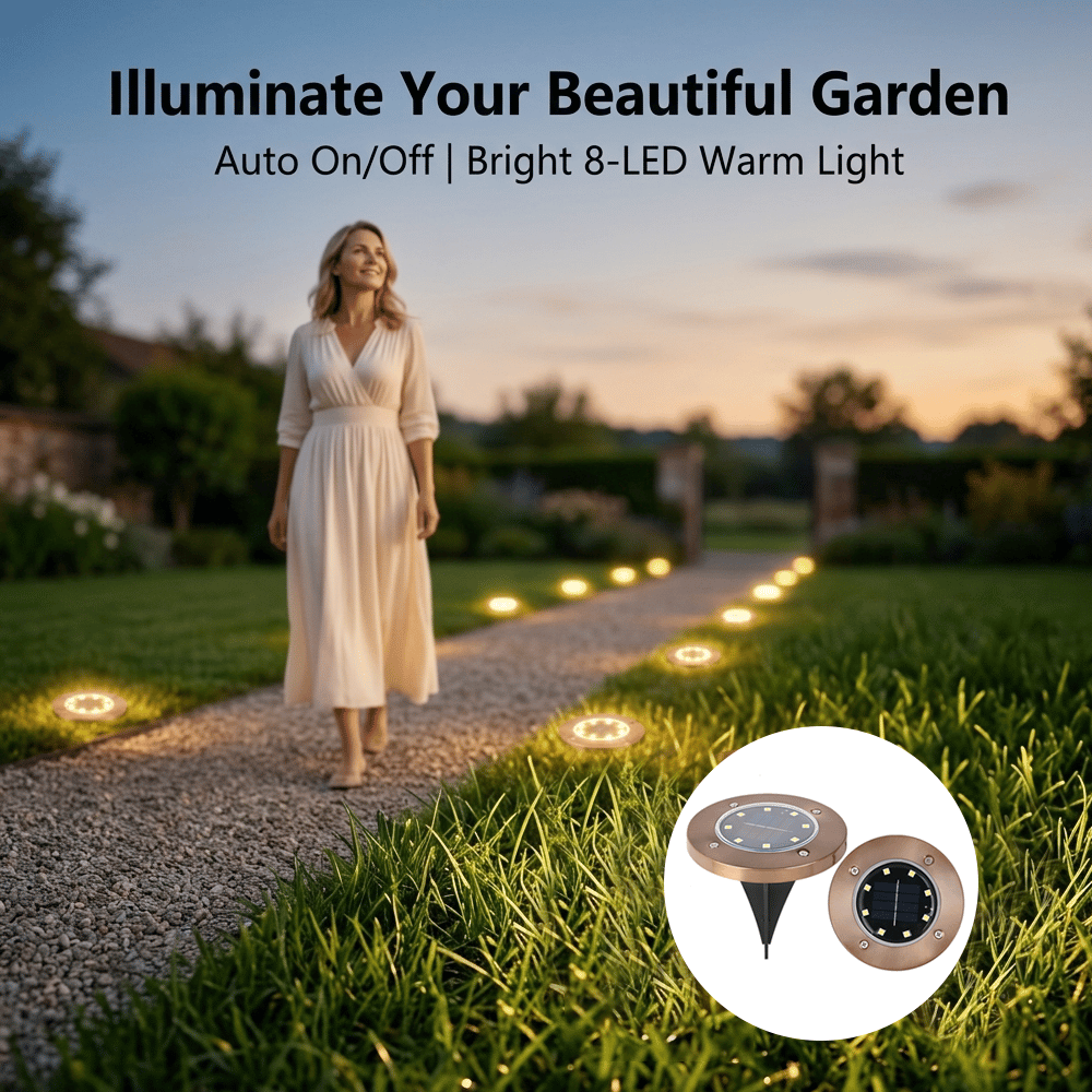 ‚òÄÔ∏è Solar Powered 8-LED Ground Lights | Outdoor Pathway Lighting