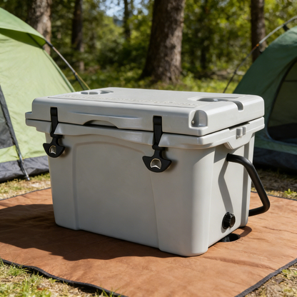 25QT Rotomolded Hard Cooler | 5-Day Ice Retention, Bottle Opener & Cup Holder – Grey